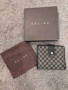 Vintage Celine Monogram Compact Wallet in Black & Gray